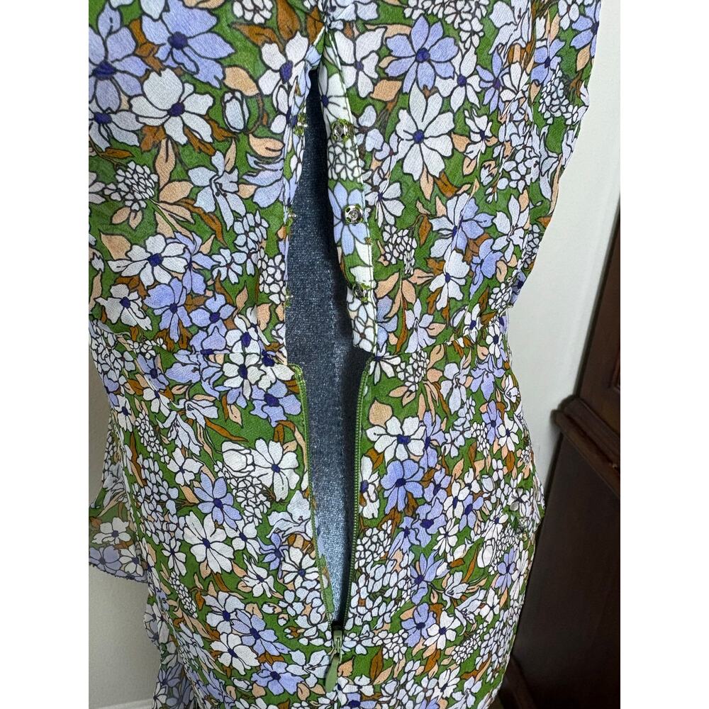 Veronica Beard Midi Dress Avenel Floral Waterfall Flutter Ruffle 100% Silk Sz 6 - Picture 4 of 8